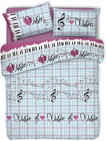 Parure Copripiumino Matrimoniale e Singolo 100% Cotone | Musica Rosa